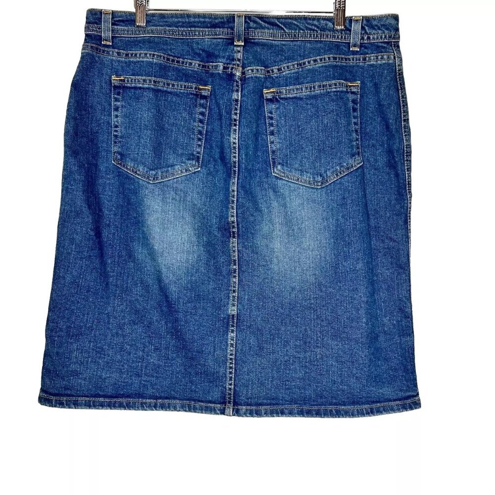 Old Navy Jean Skirt Denim Midi Stretch Flat Front Slit Y2K Western Indie Boho 16 - Picture 4 of 9